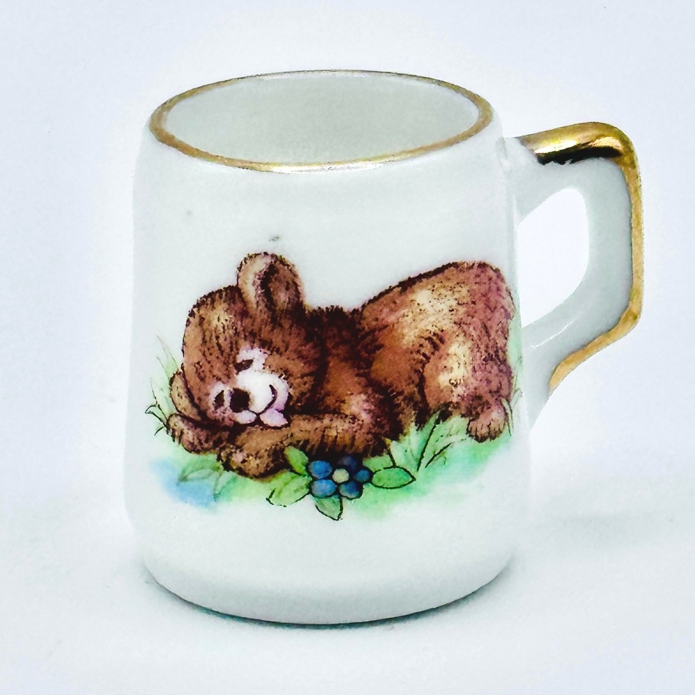 Vintage Miniature Teddy Bear Mug Made in Japan Tiny Porcelain Dollhouse Cup
